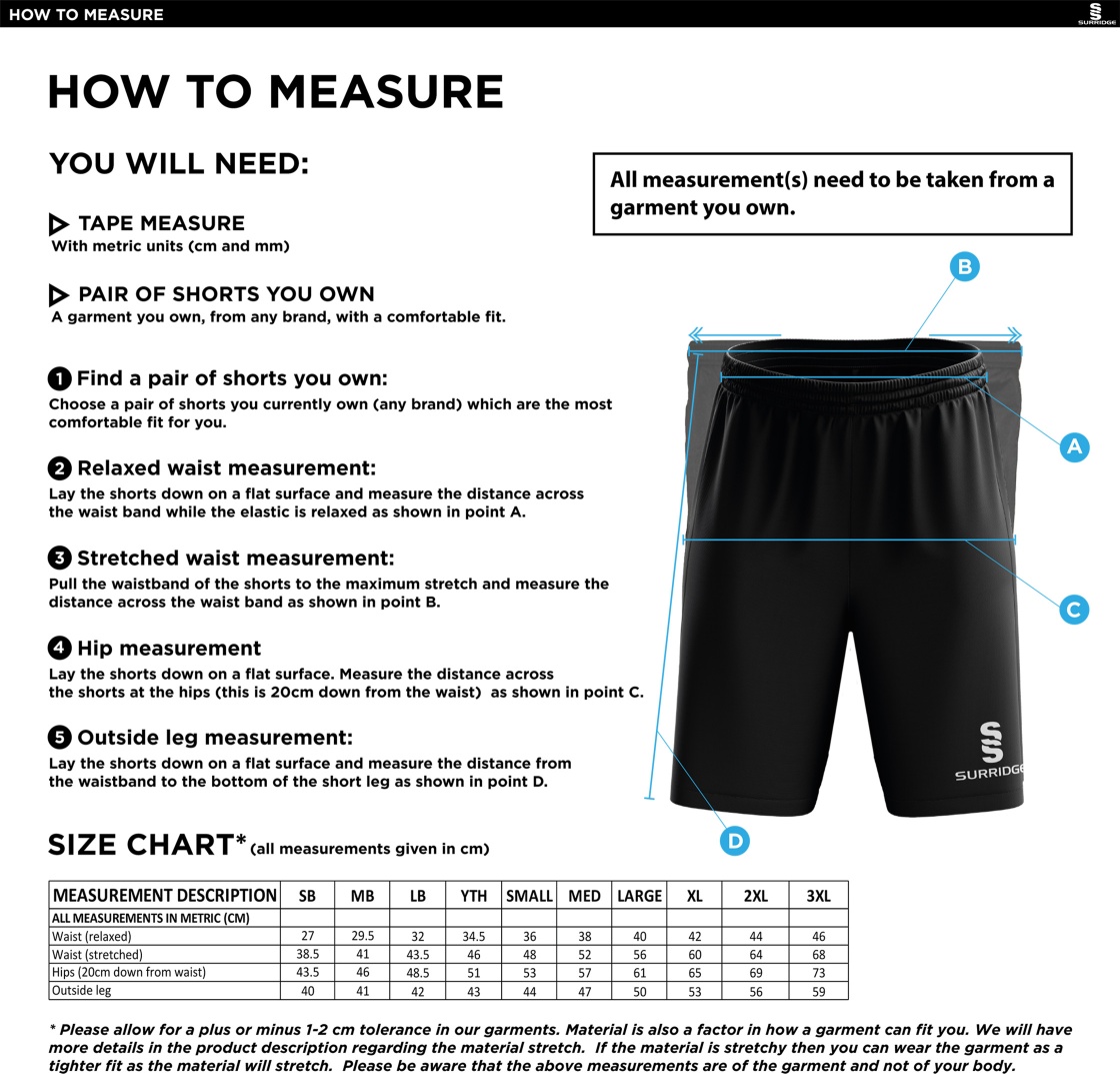 Old Sharlston CC - Ripstop Pocketed Shorts - Men's/Unisex Fit - Size Guide