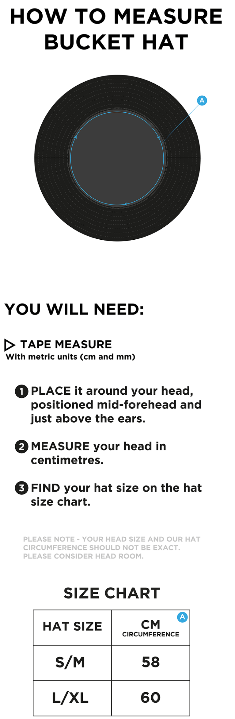 Old Sharlston CC - Dual Bucket Hat - Size Guide