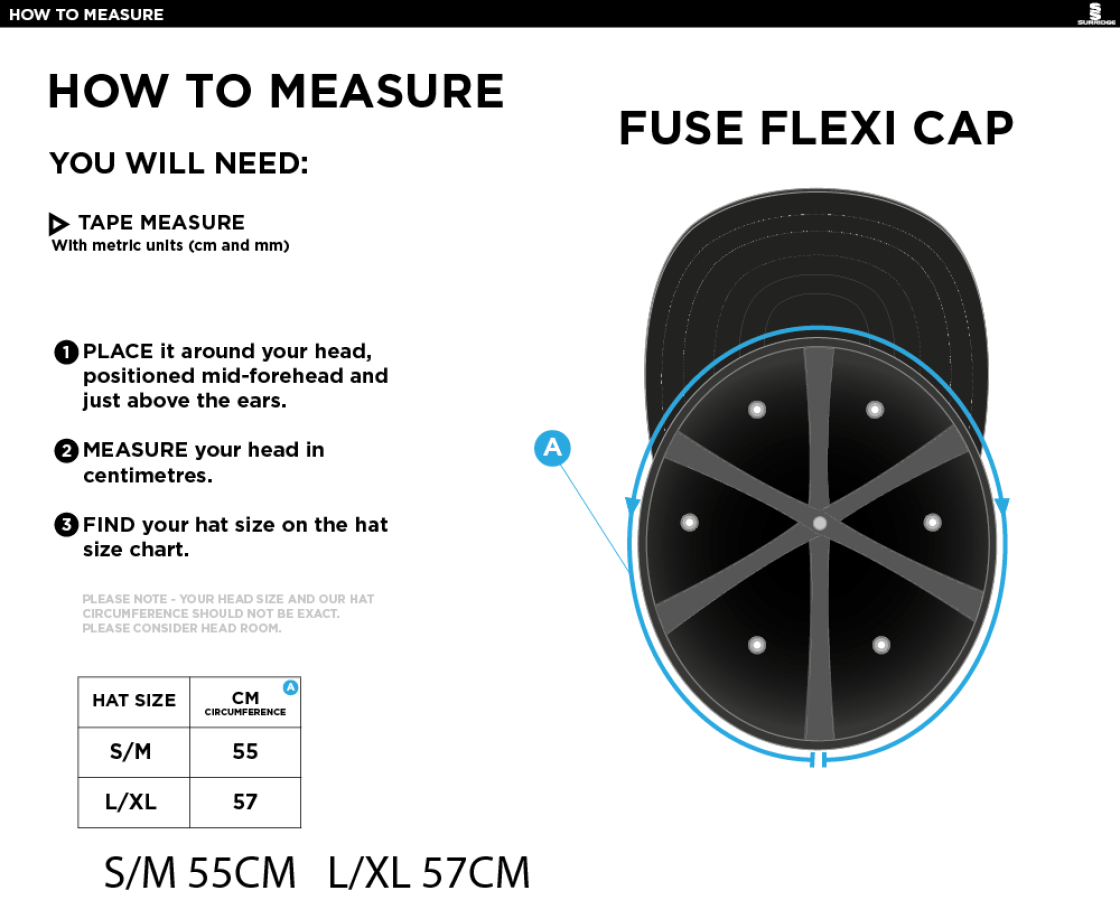 Old Sharlston CC - Fuse Flexi Cap - Size Guide