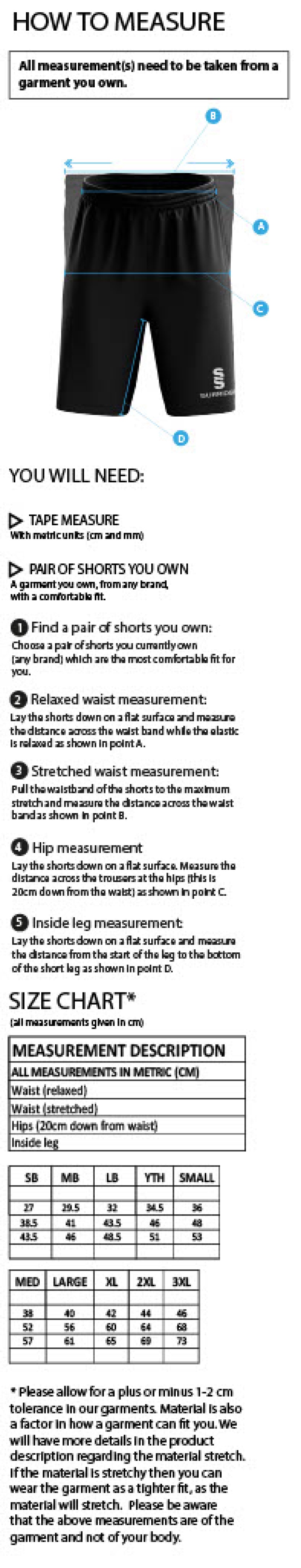 Old Sharlston CC - Ripstop Pocketed Shorts - Women's Fit - Size Guide