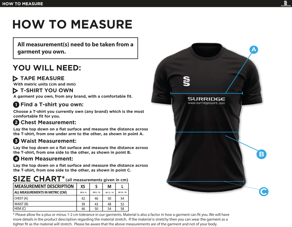 Old Sharlston CC - Dual Solid Colour Polo - Women's Fit - Size Guide