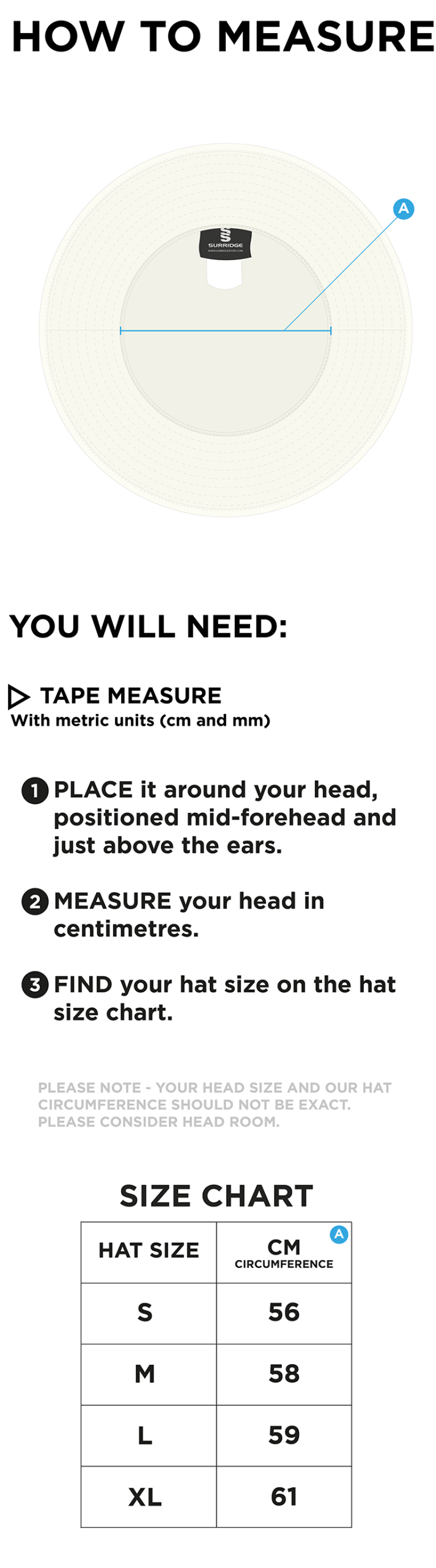 Old Sharlston CC - Floppy Hat - Ivory - Size Guide